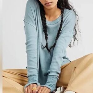Free People Colby Blue Thermal Top